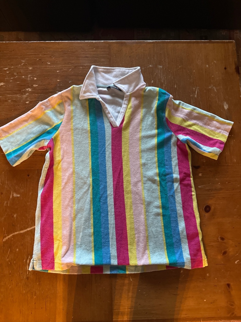 Lands' End Multicolor Vertical Stripe Polo - White Collar